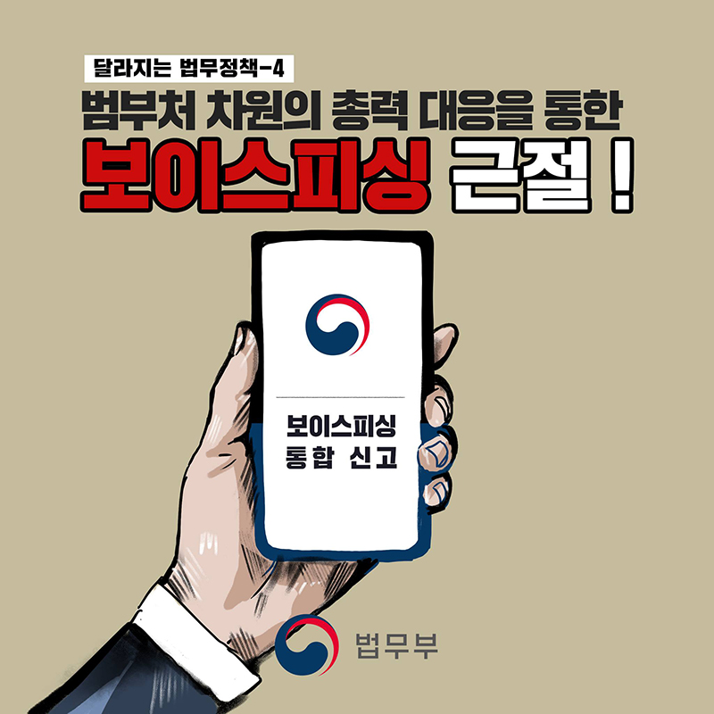 법무부의 새로운 법무정책은 범부처 차원의 총력 대응을 통해 보이스피싱을 근절하는 데 중점을 두고 있음. 이를 위해 통합 신고 시스템을 도입하여 피해자들이 보다 쉽게 신고할 수 있는 환경을 조성하고, 다양한 기관이 협력하여 효과적인 대응 방안을 마련하는 방향으로 진행되고 있음. 보이스피싱 문제 해결을 위한 지속적인 노력이 필요함.